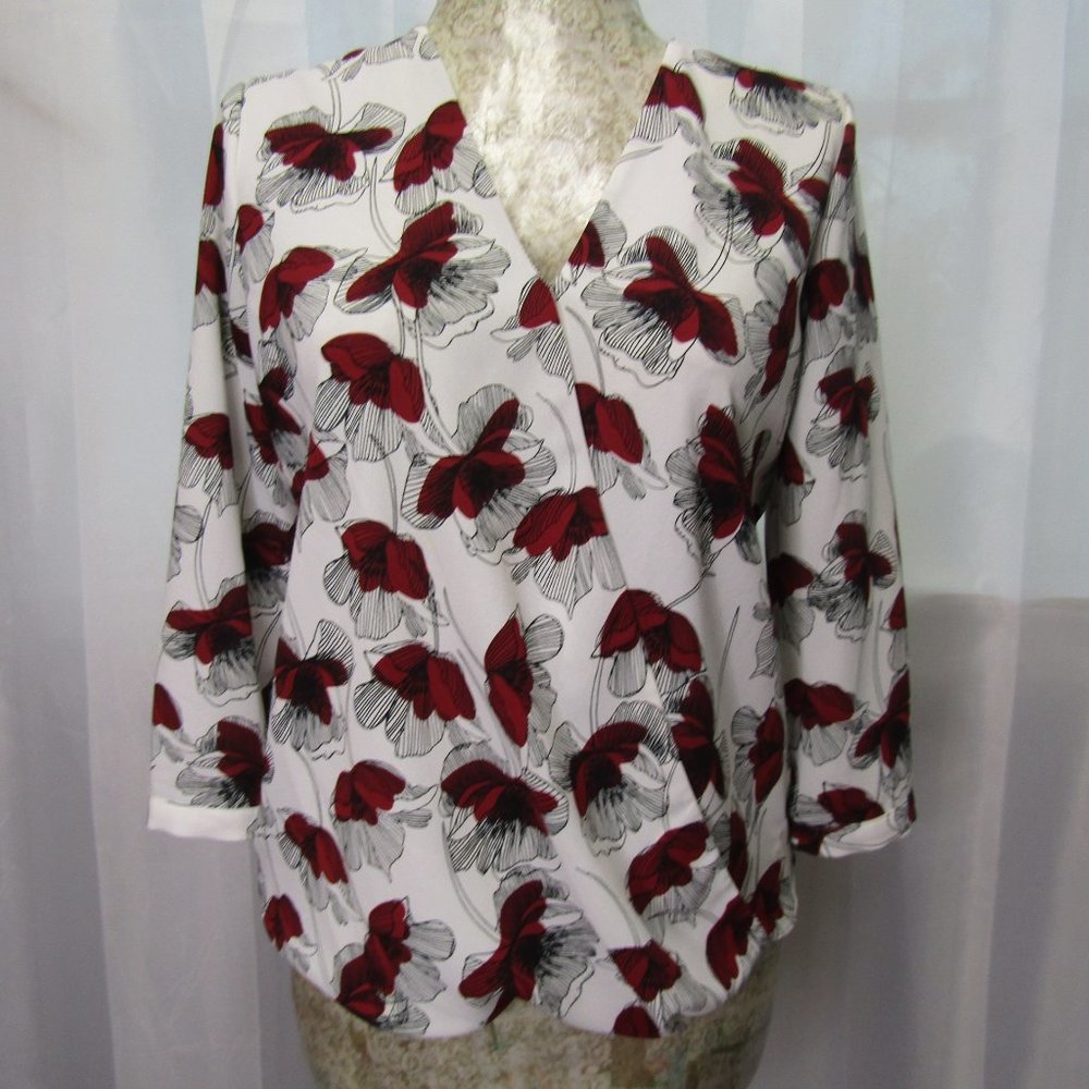 Alfani Surplice V Neck Floral Print Top